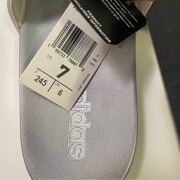 Adidas Adilette Comfort Slides Slip On White and Silver Woman’s Size 7 Sandal - Picture 3 of 12